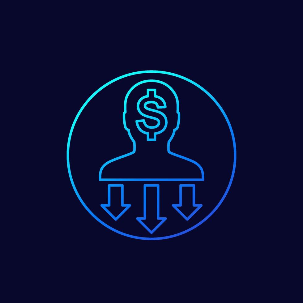 reduce labor cost icon in circle, linear vector