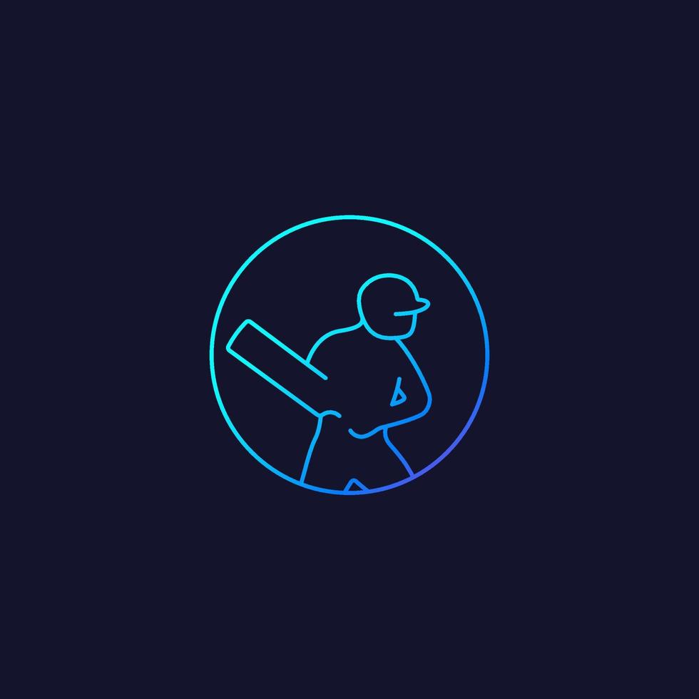 Cricket icon, player with bat, linear vector