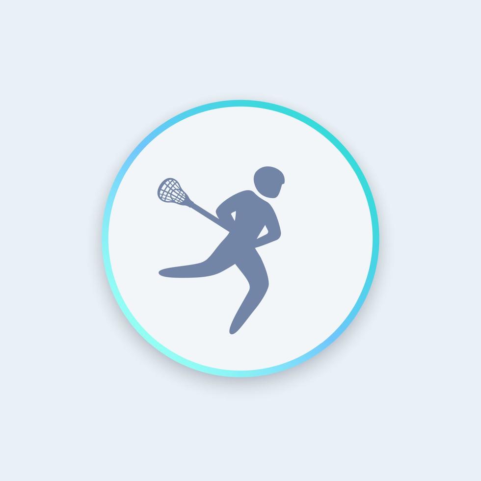 Lacrosse player icon, lacrosse sign, round icon, lacrosse pictogram, vector illustration