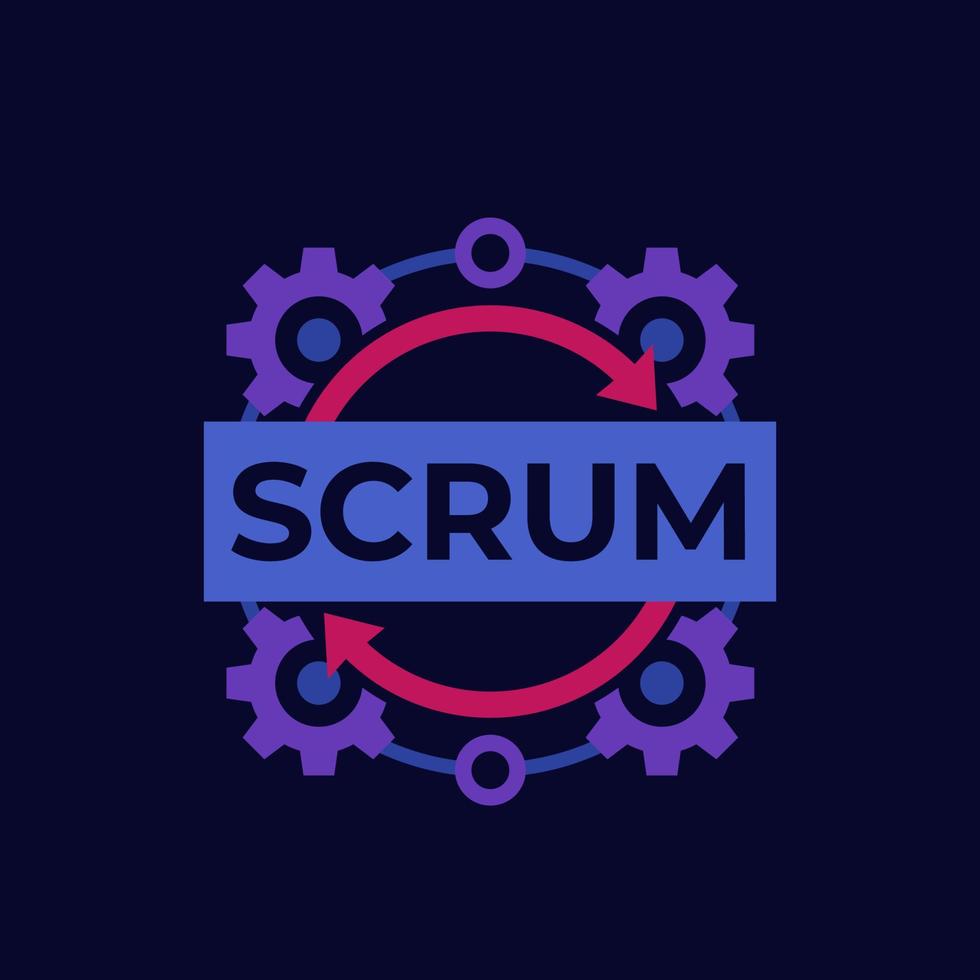 Scrum process, development methodology vector icon on dark