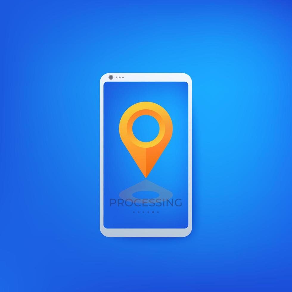 puntero de mapa, marca de ubicación en la pantalla del teléfono inteligente, vector