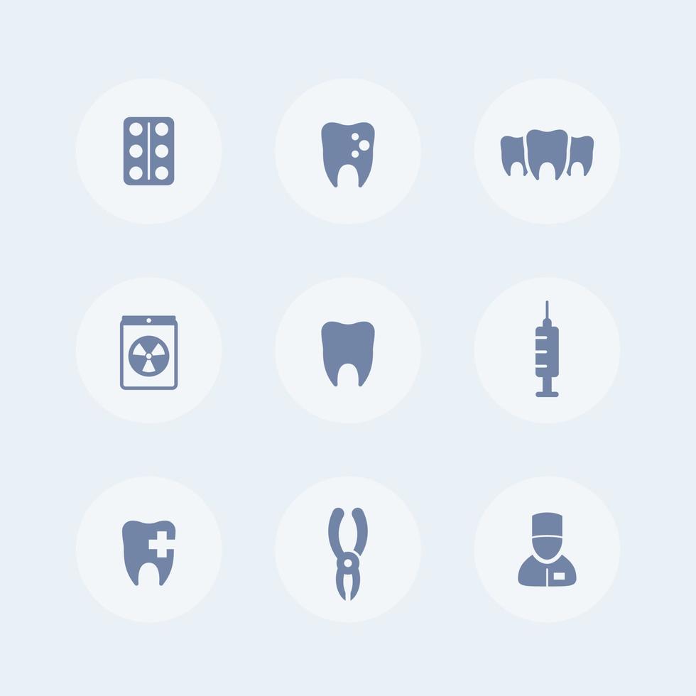 Teeth, dental clinic, tooth cavity, stomatology, toothcare isolated icons set, vector illustration