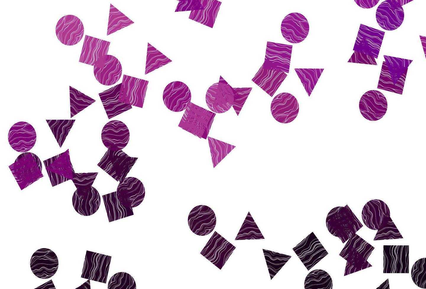 Fondo de vector púrpura claro con triángulos, círculos, cubos.