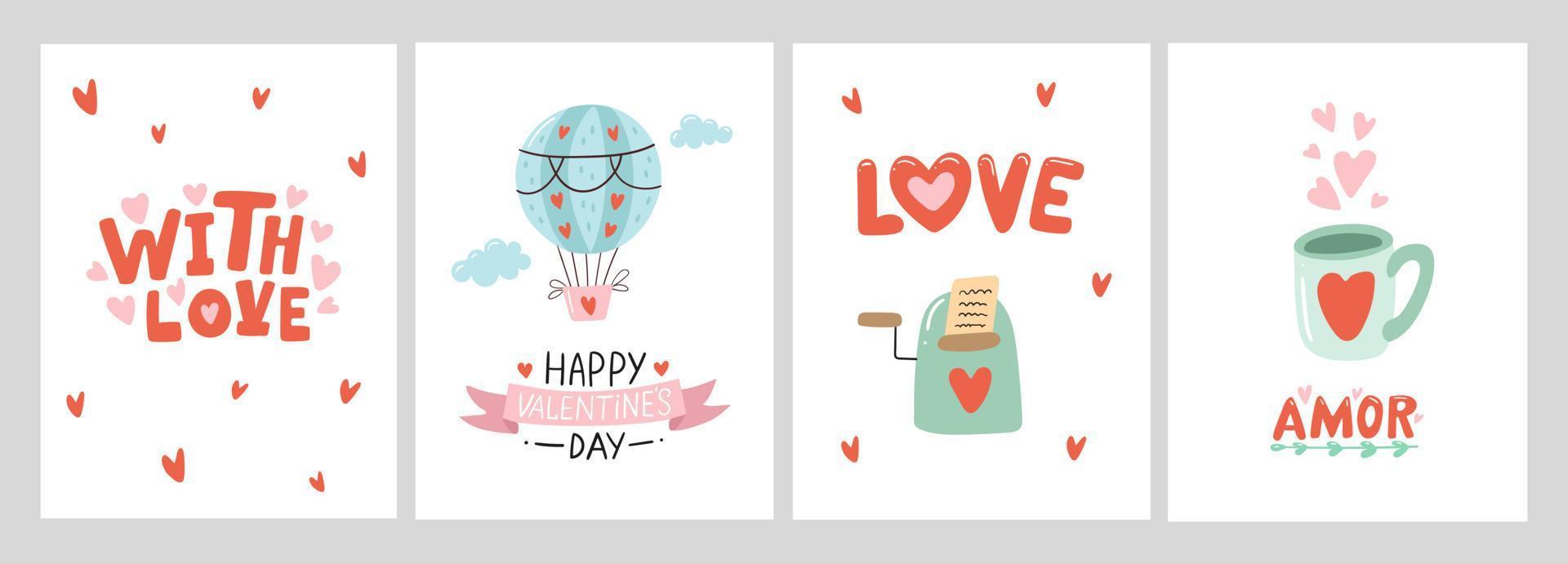 Set Happy Valentine's Day cards. Vector illustration