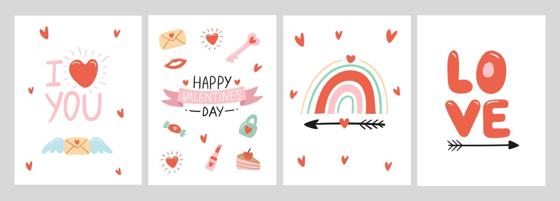 Set Happy Valentine's Day cards. Vector illustration