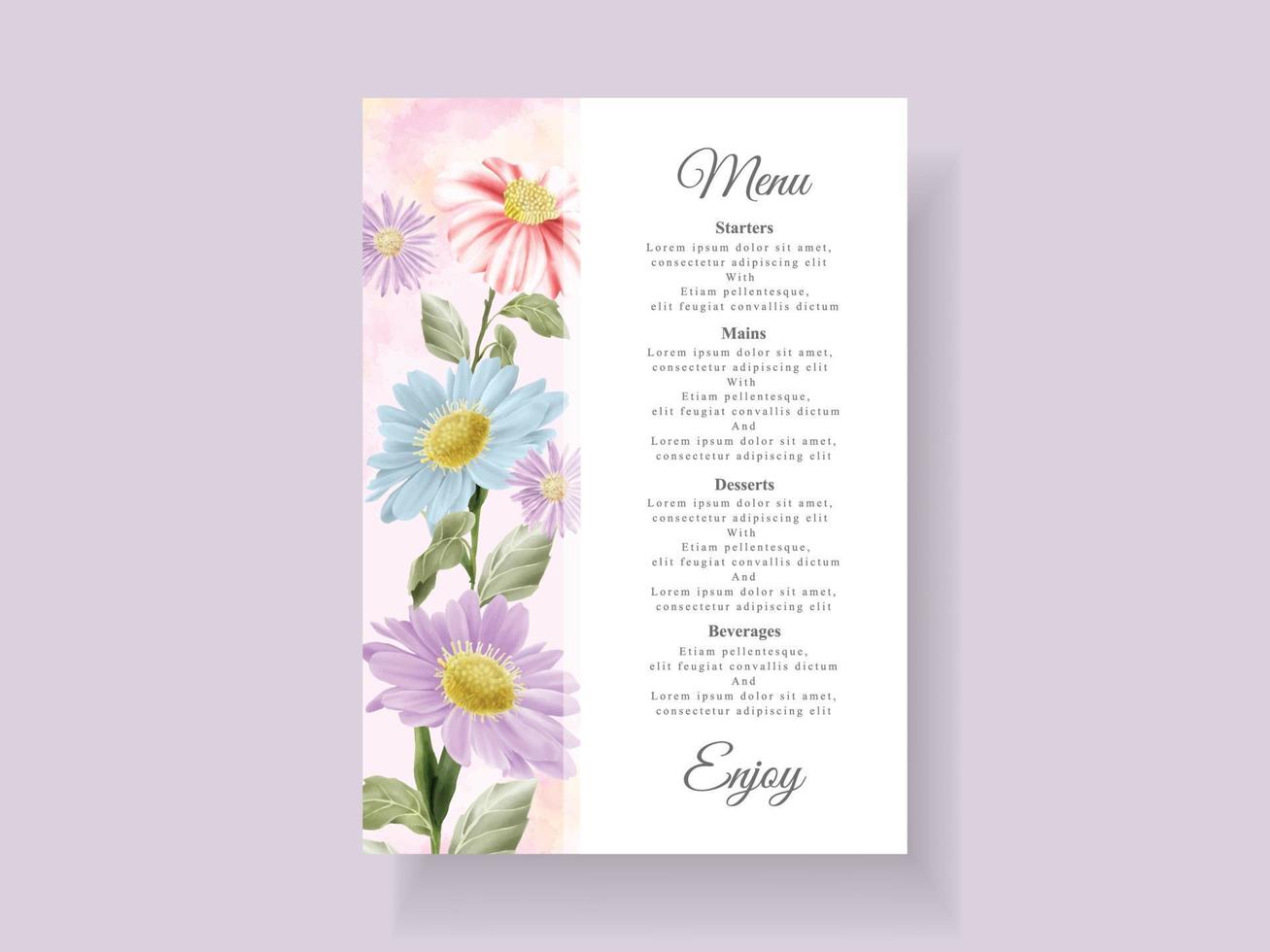 Wedding invitation card with beautiful flower and leaves watercolor vector