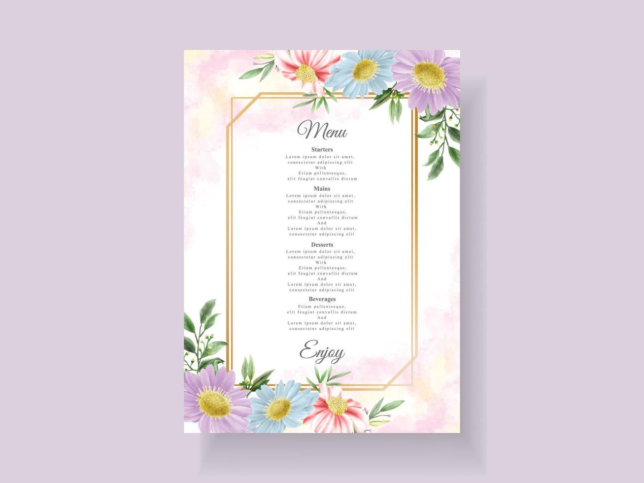 Wedding invitation card with beautiful flower and leaves watercolor vector