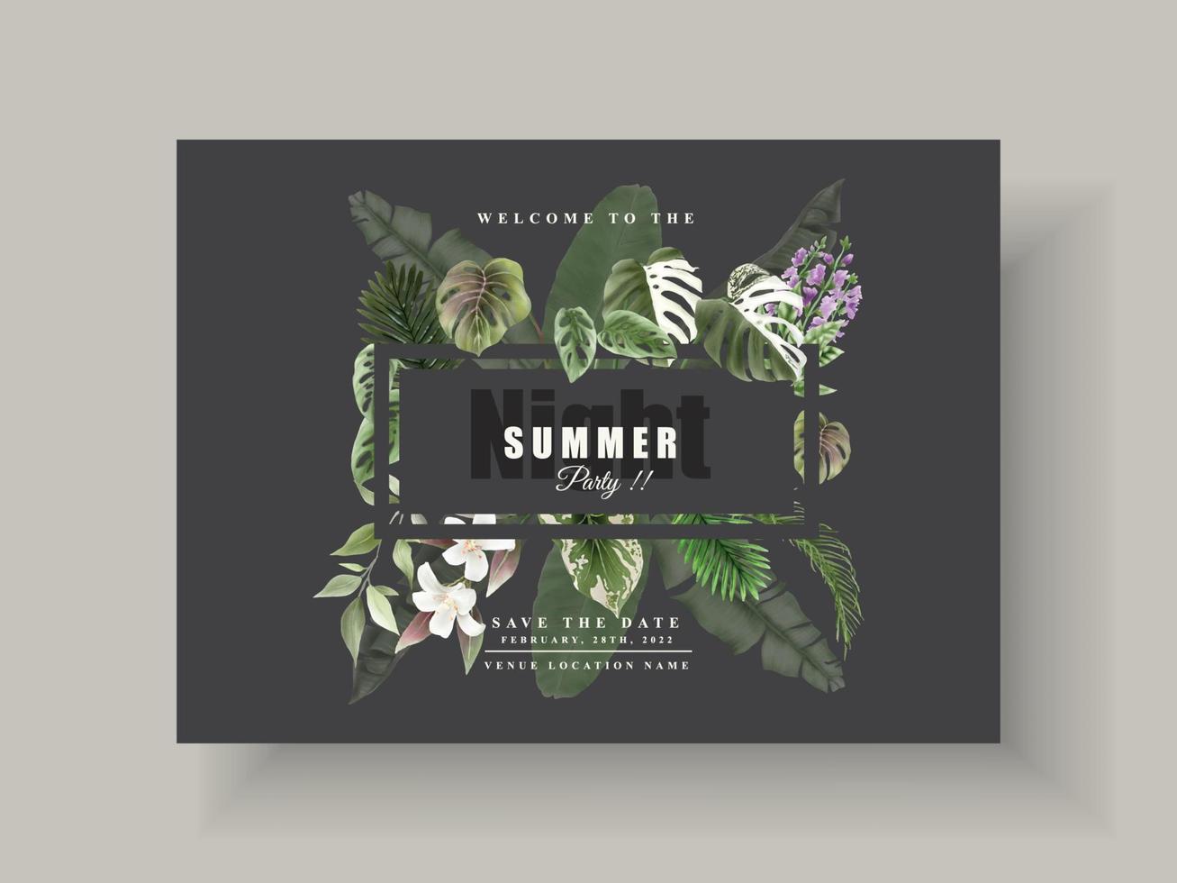 hermosa tarjeta de invitación de fiesta tropical floral vector