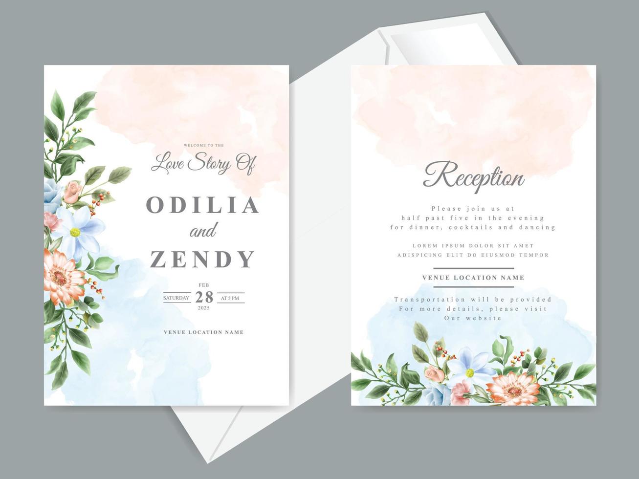 elegante plantilla de invitación de boda con hermoso diseño floral vector