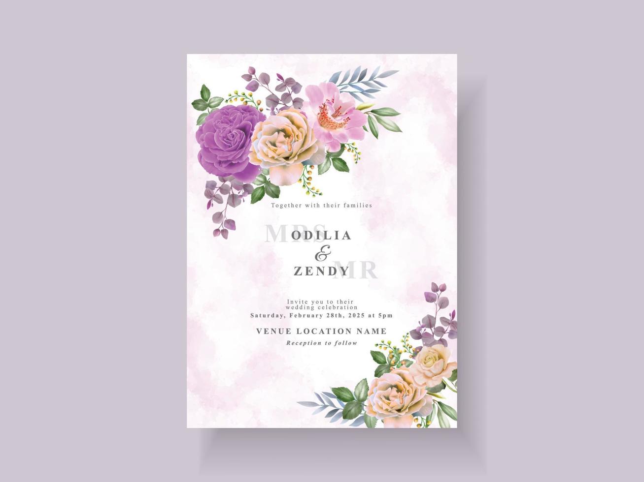 elegant wedding invitation template with beautiful floral design vector