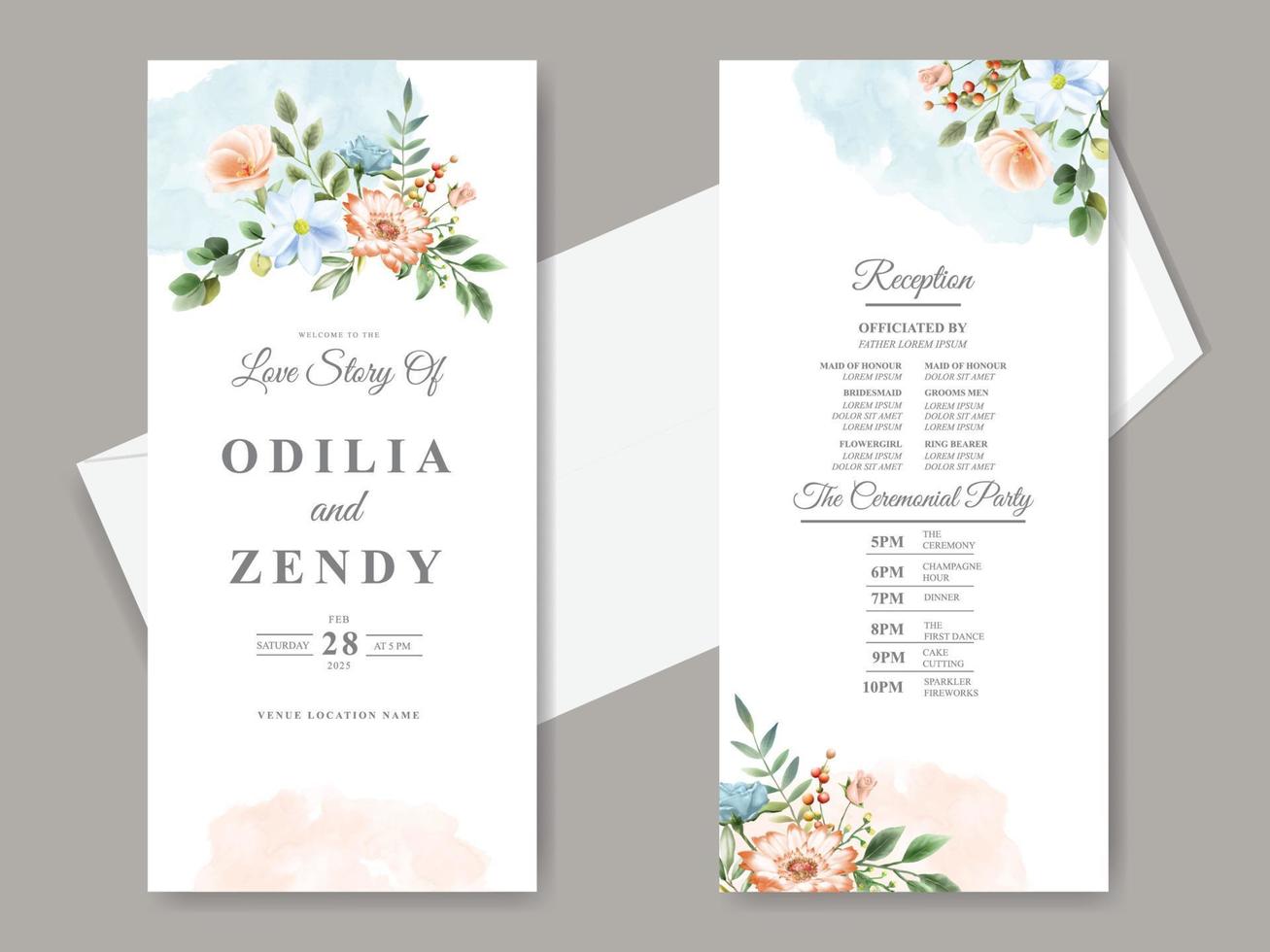 elegant wedding invitation template with beautiful floral design vector