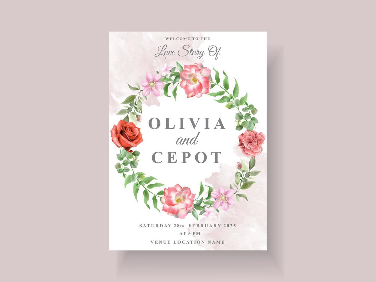 elegant wedding invitation template with beautiful floral design vector
