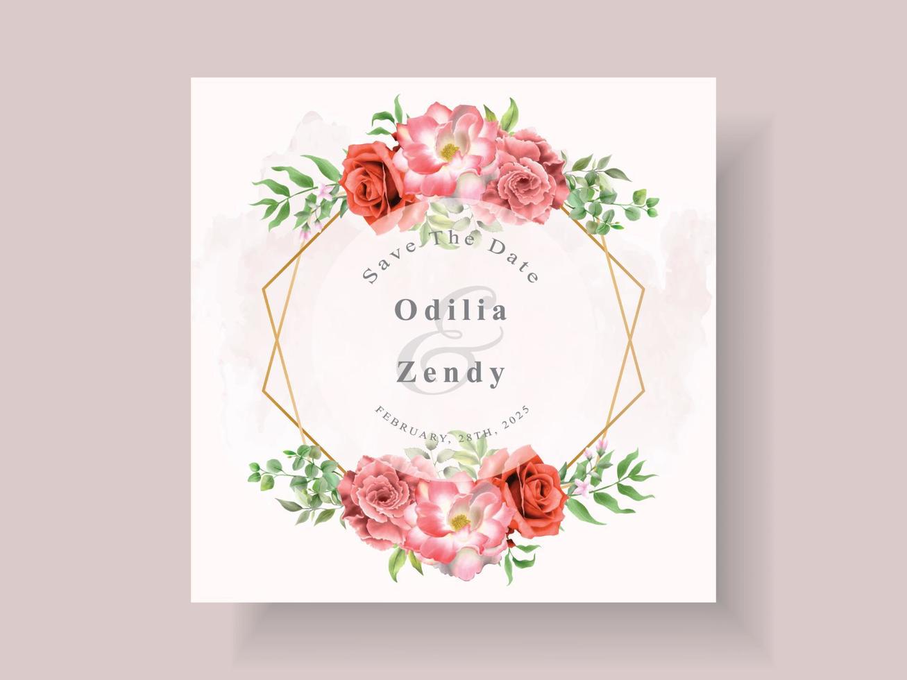 elegant wedding invitation template with beautiful floral design vector