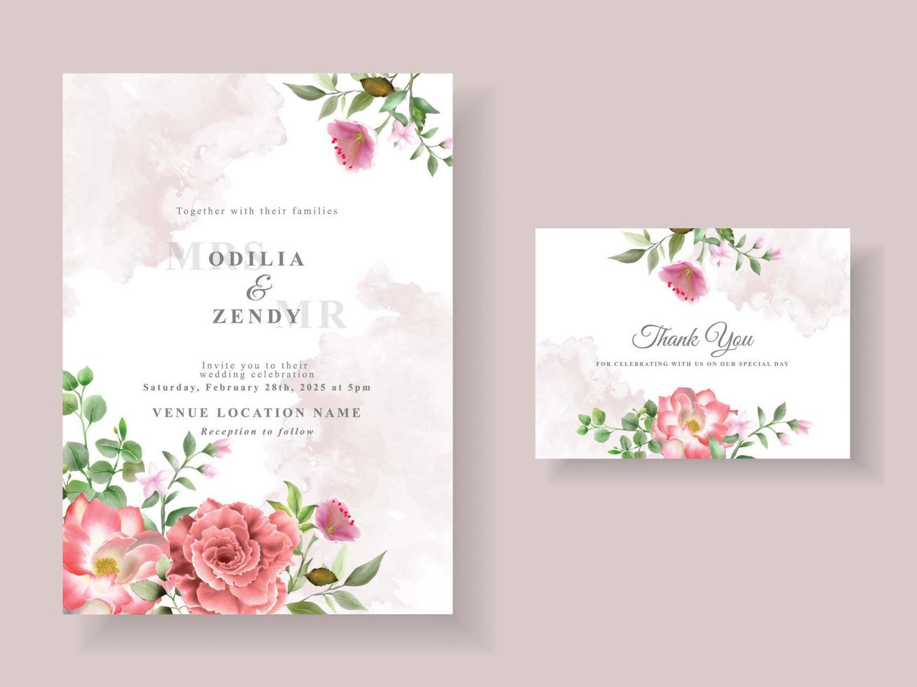 elegant wedding invitation template with beautiful floral design vector