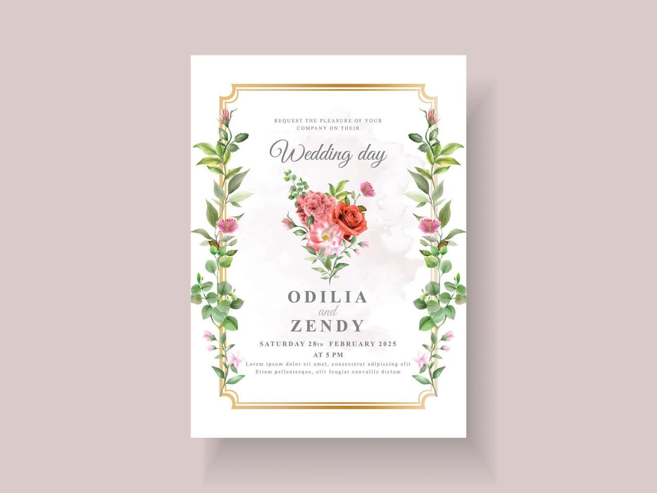 elegante plantilla de invitación de boda con hermoso diseño floral vector