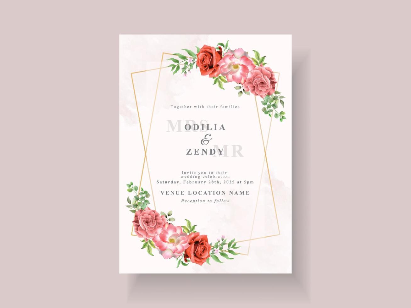 elegant wedding invitation template with beautiful floral design vector