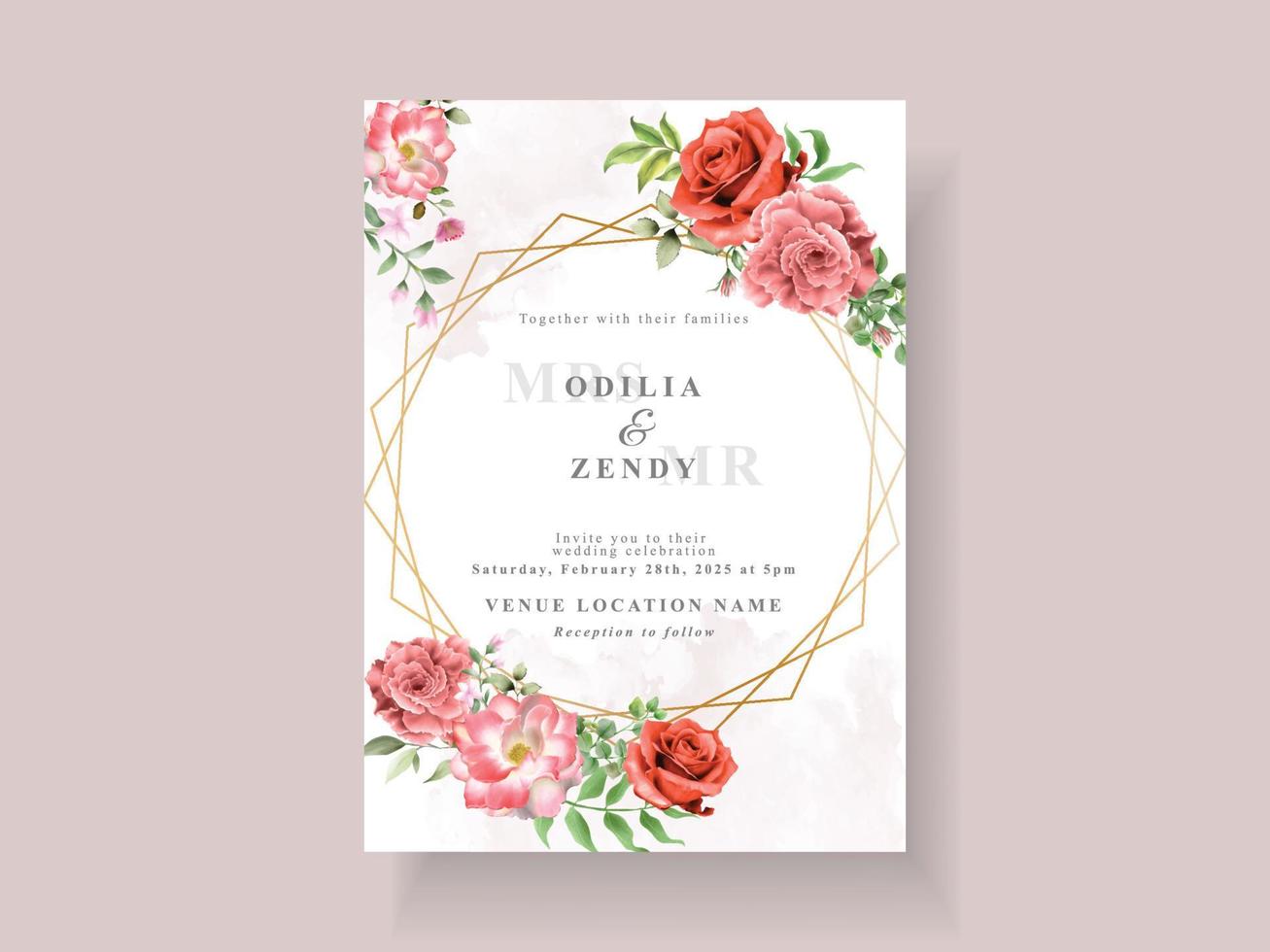 elegant wedding invitation template with beautiful floral design vector