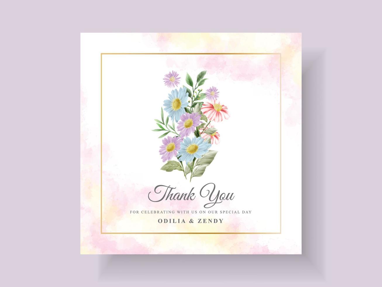 Wedding invitation card with beautiful flower and leaves watercolor vector