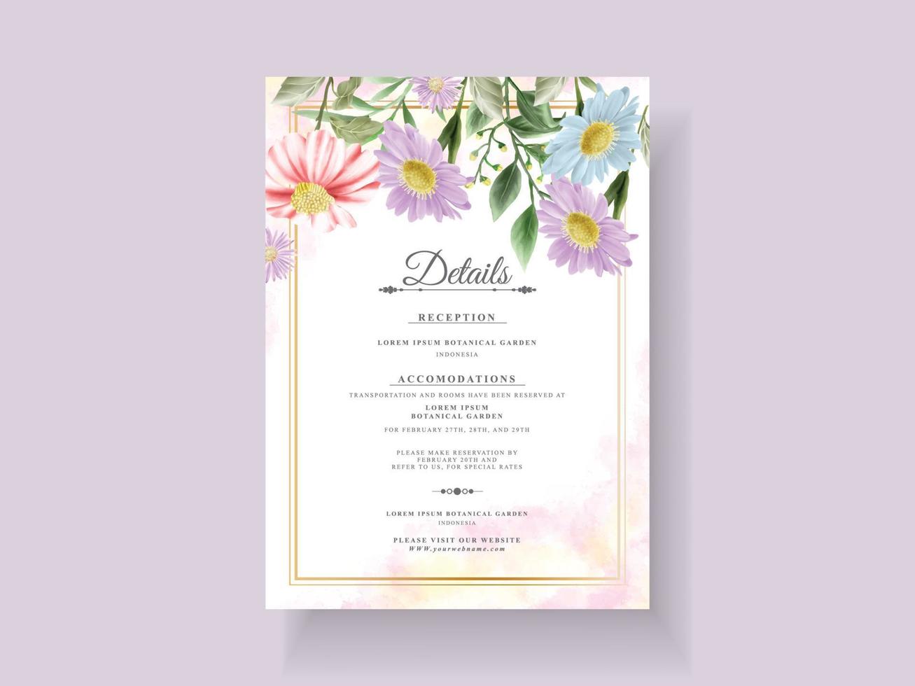 tarjeta de invitación de boda con hermosa flor y hojas de acuarela vector