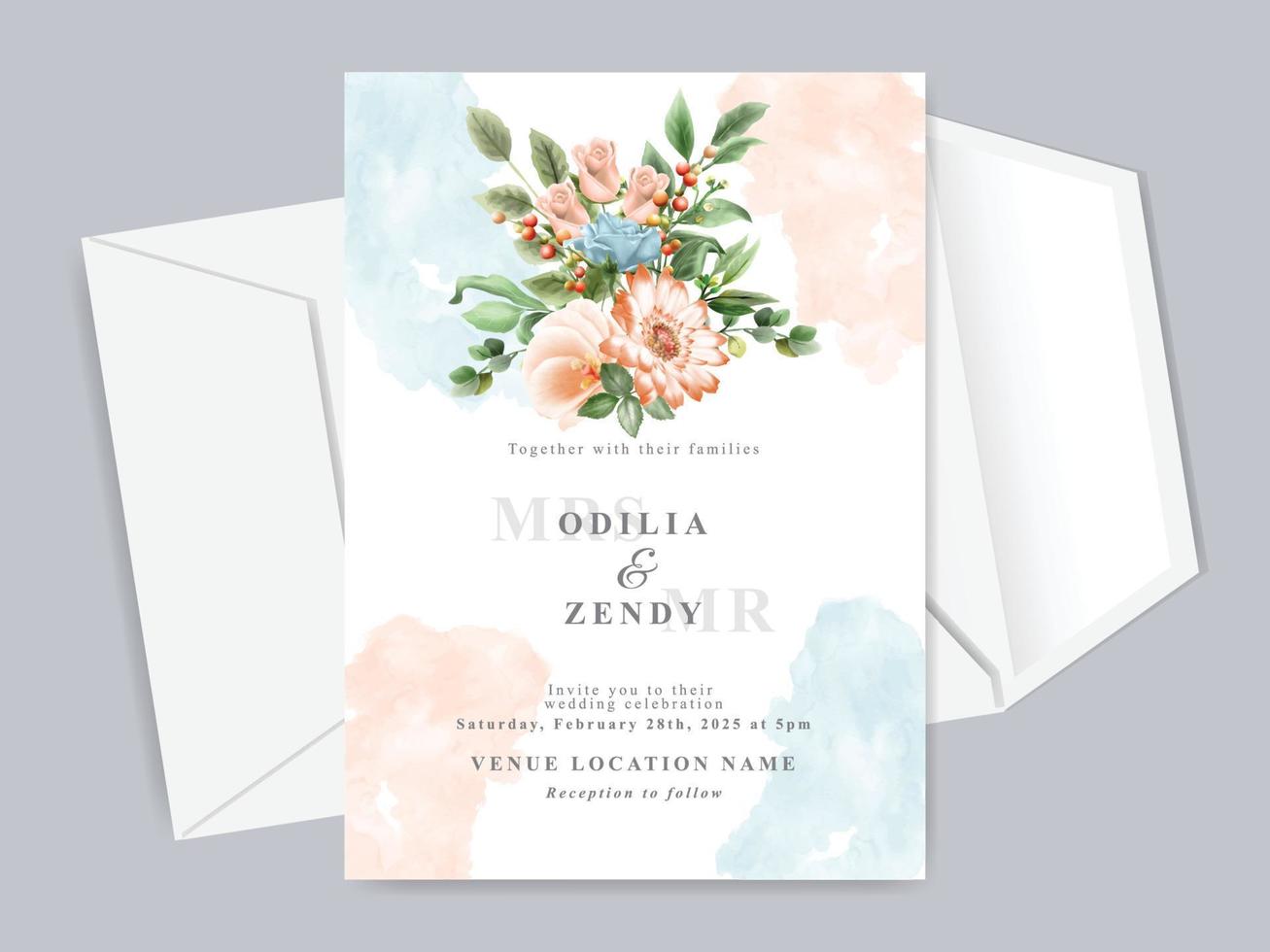 elegant wedding invitation template with beautiful floral design vector