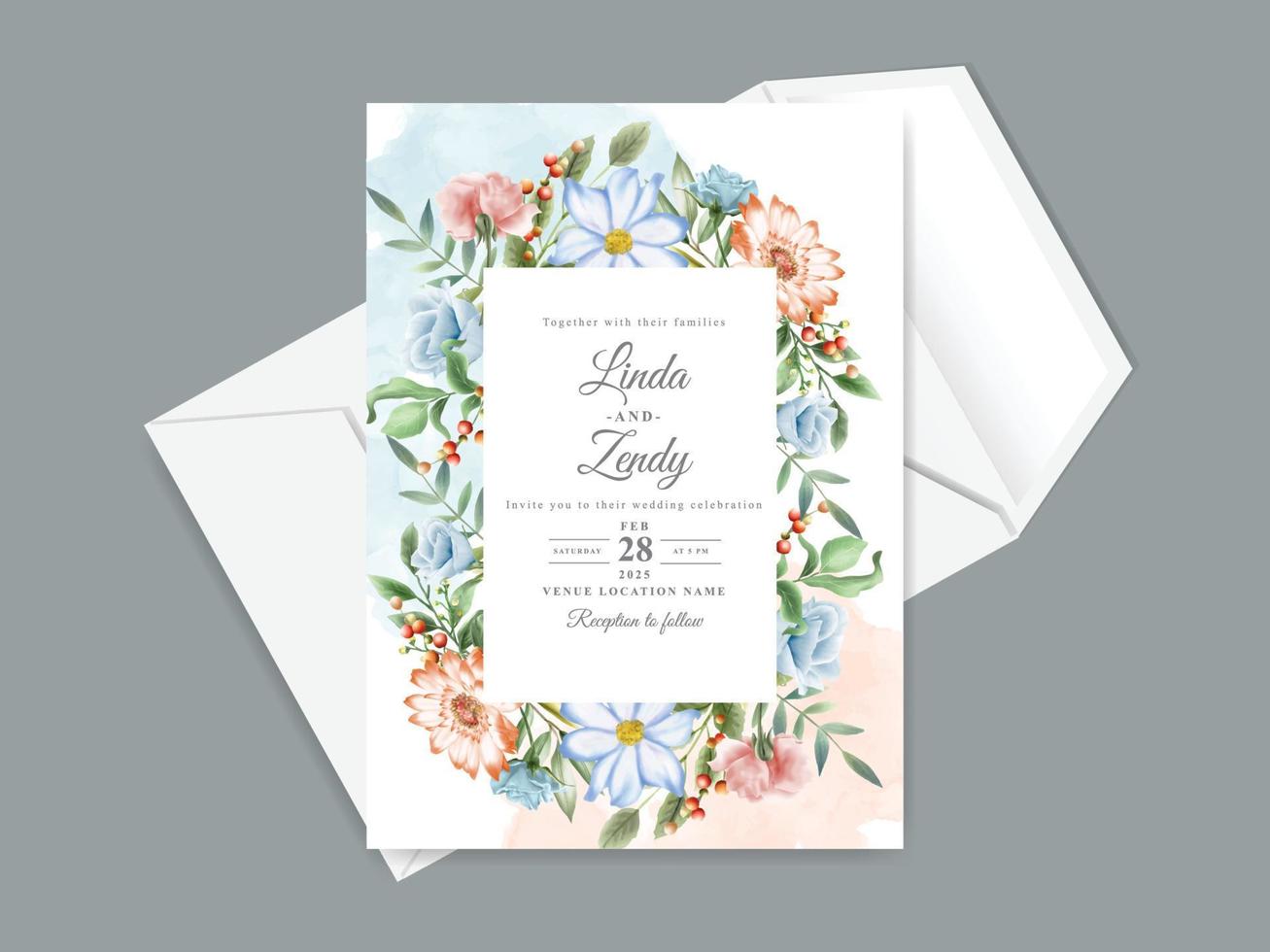 elegant wedding invitation template with beautiful floral design vector
