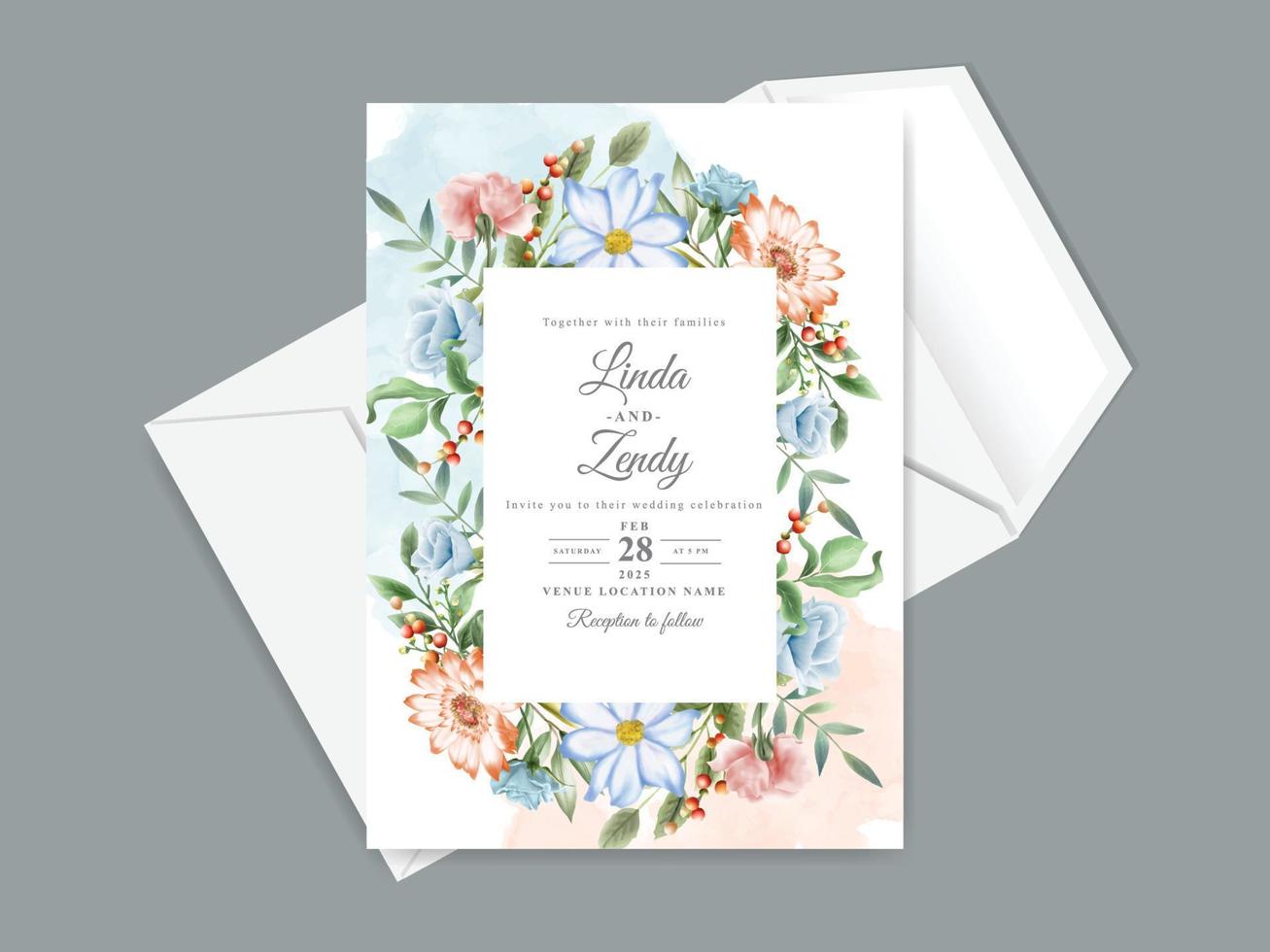 elegante plantilla de invitación de boda con hermoso diseño floral vector