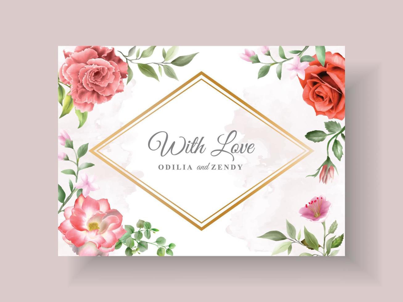 elegant wedding invitation template with beautiful floral design vector