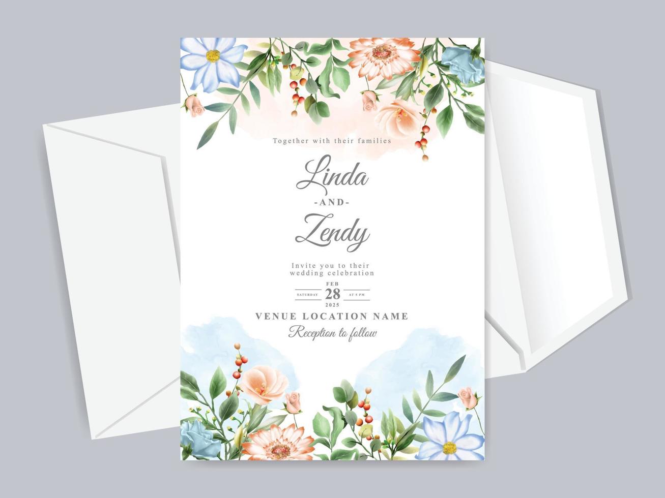 elegant wedding invitation template with beautiful floral design vector