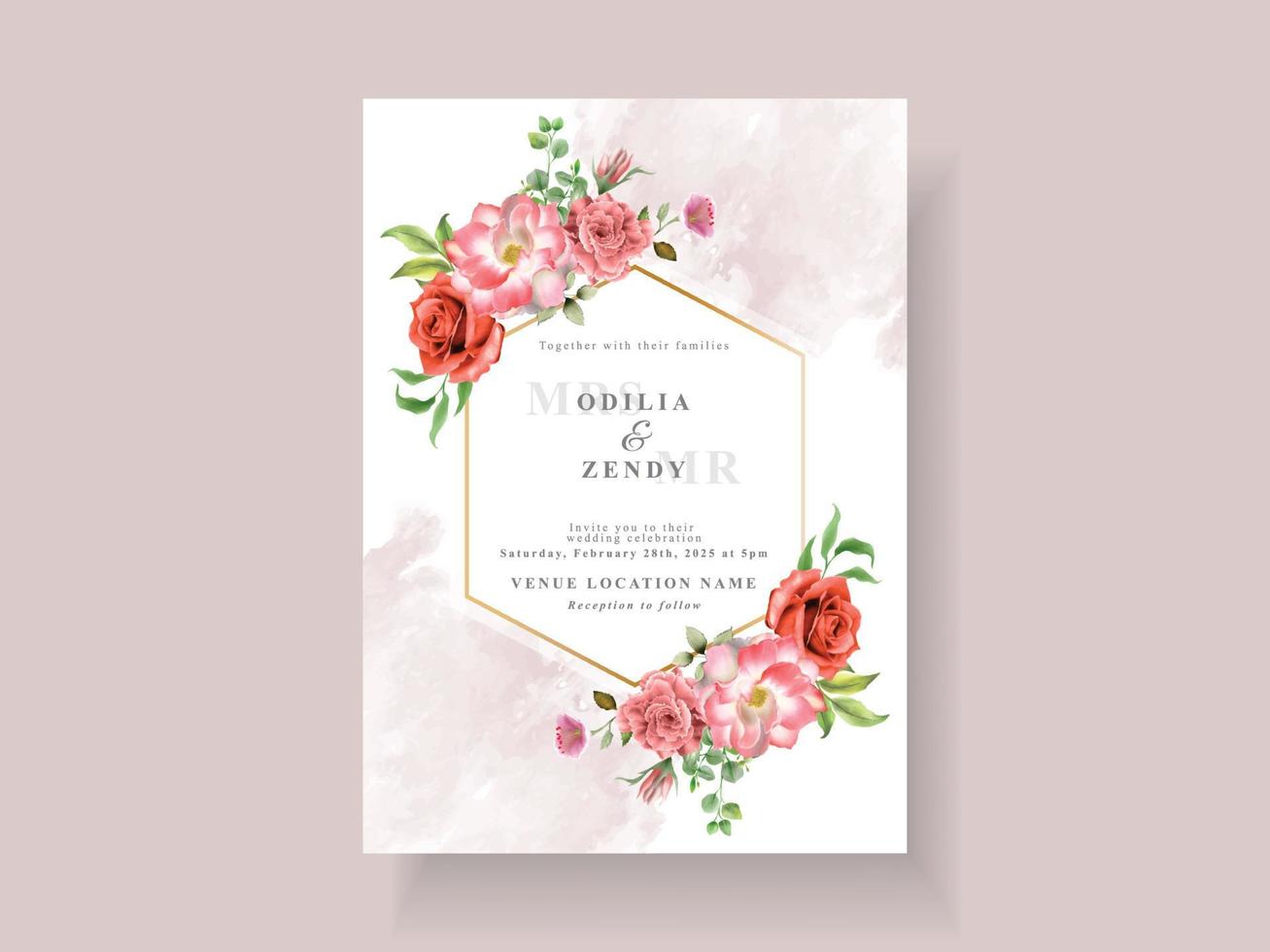 elegante plantilla de invitación de boda con hermoso diseño floral vector