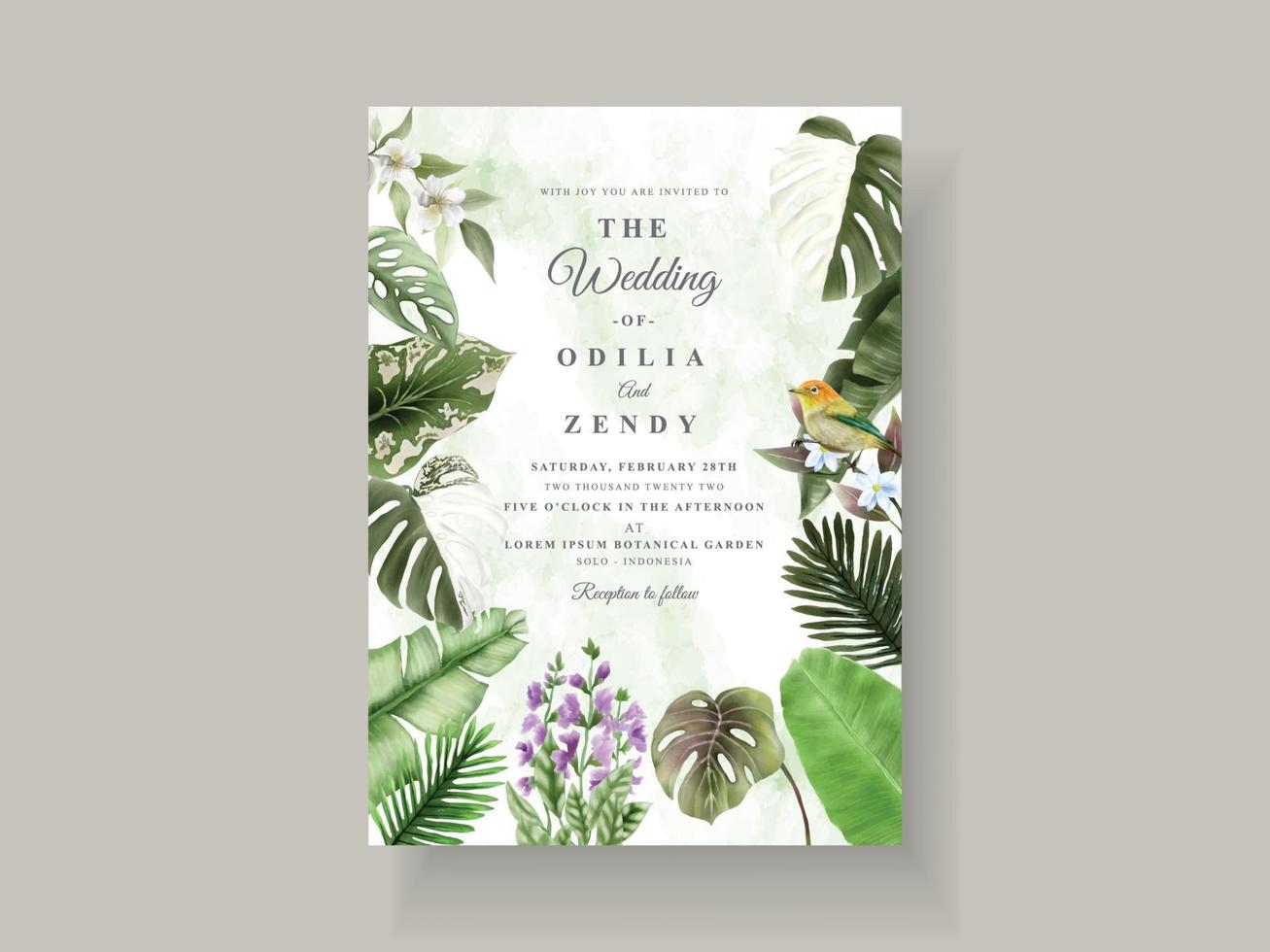 Beautiful floral tropical wedding invitation card vector