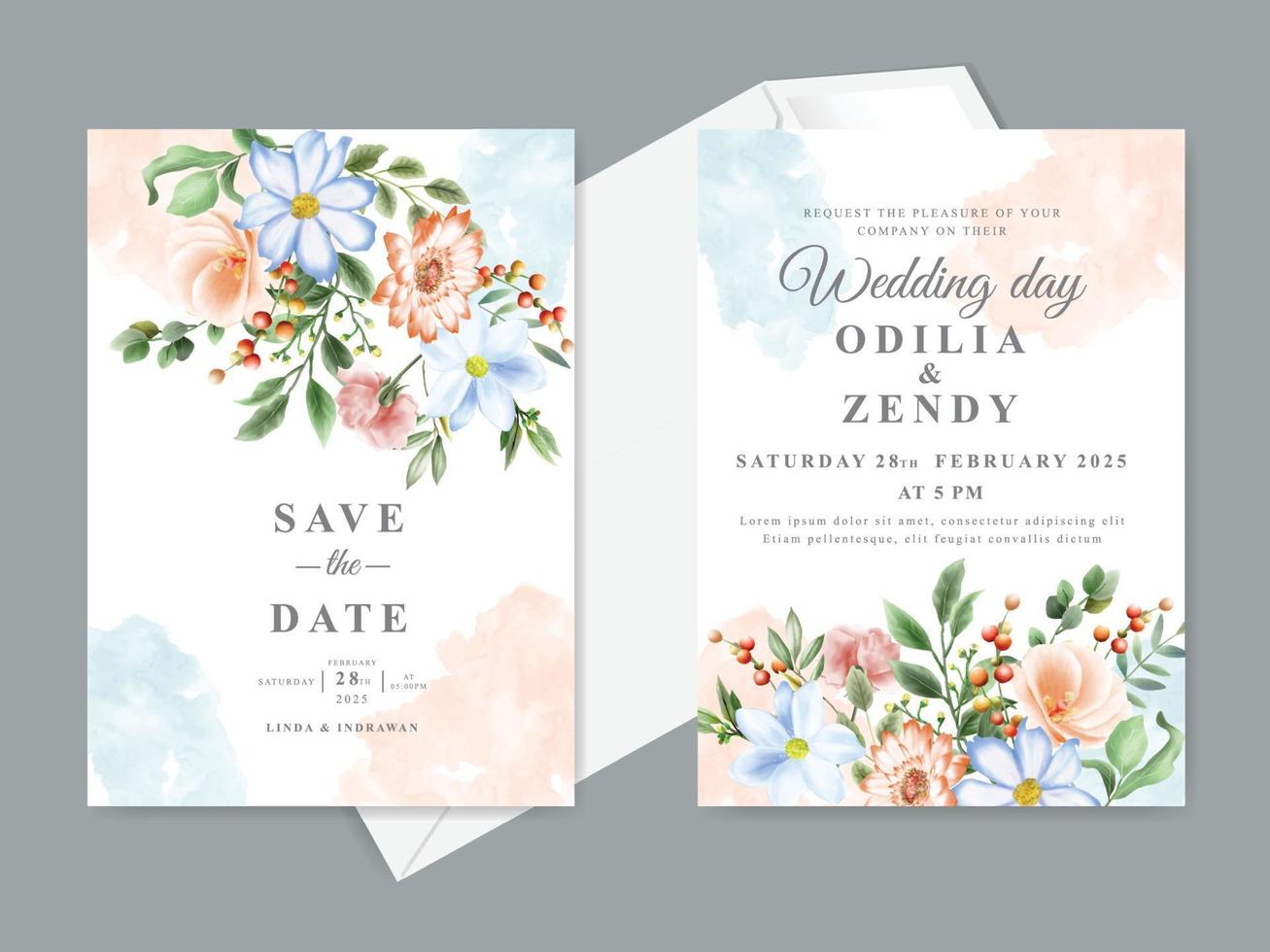 elegant wedding invitation template with beautiful floral design vector