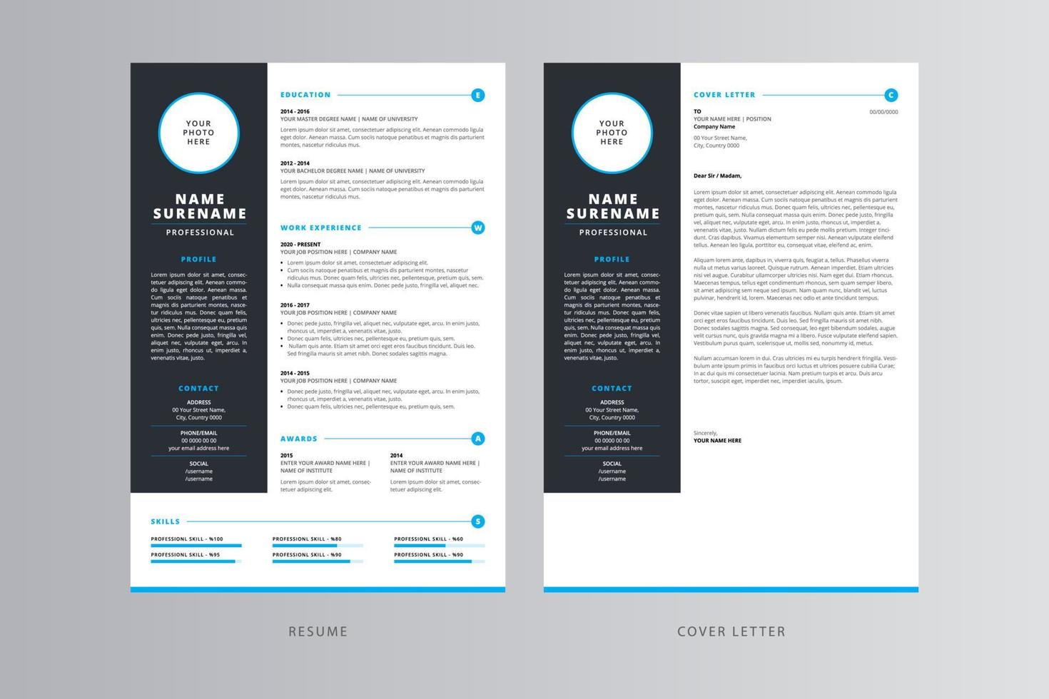 Professional Resume and Cover Letter Template. Pro Vector