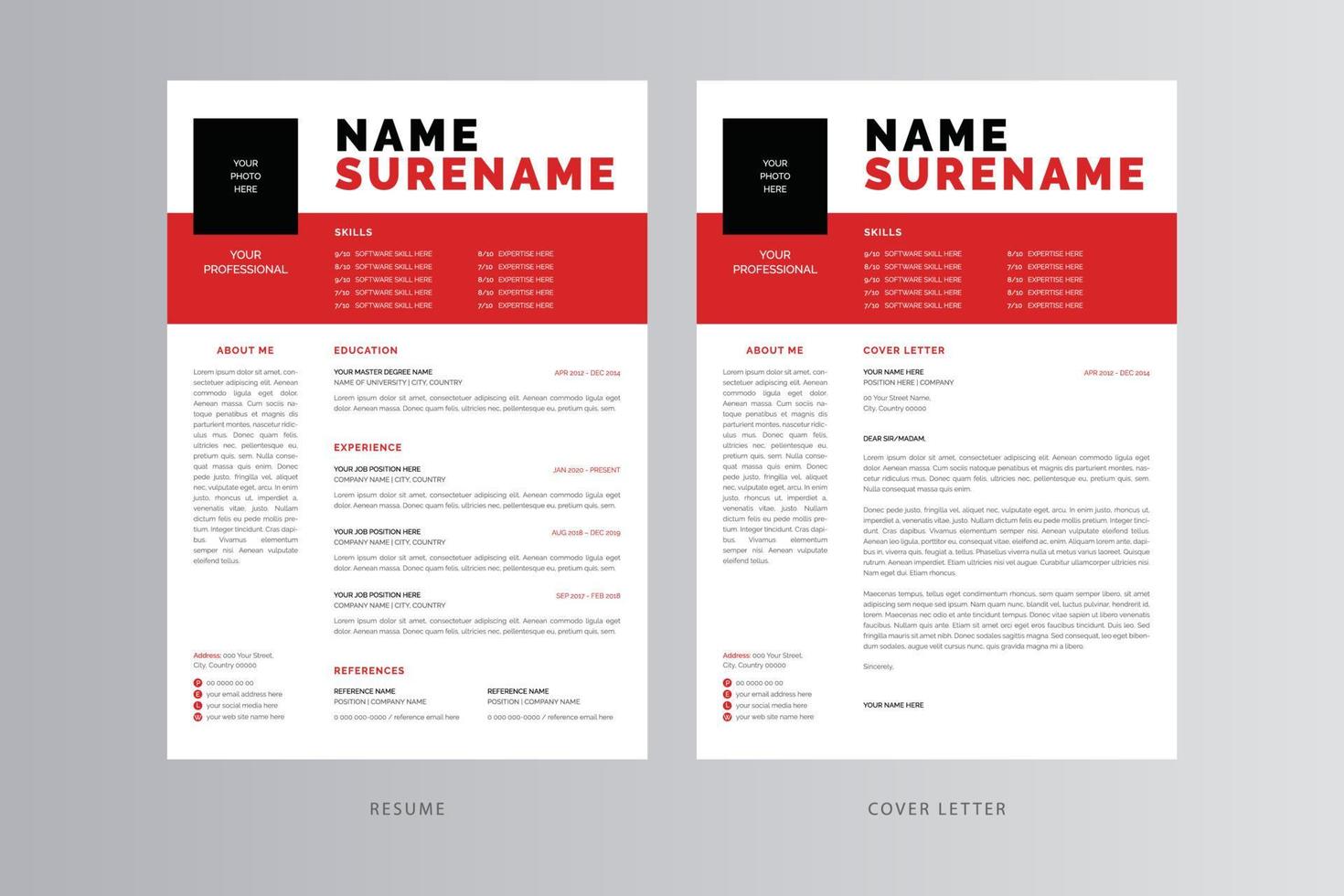 Professional Resume and Cover Letter Template. Pro Vector