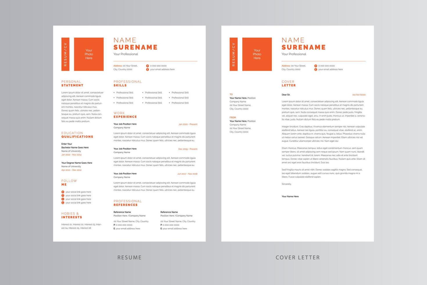 Professional Resume and Cover Letter Template. Pro Vector