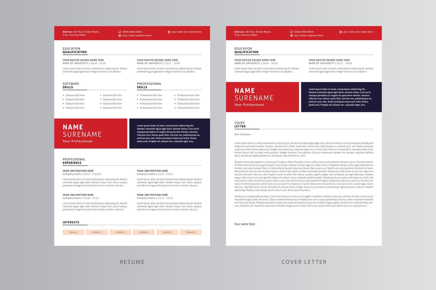 Professional Resume and Cover Letter Template. Pro Vector