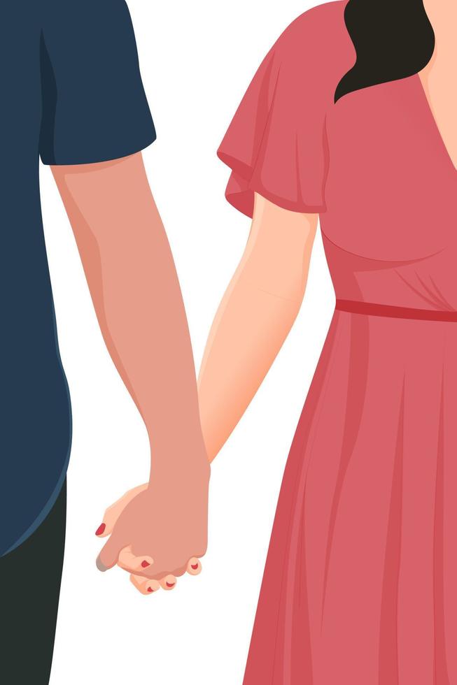 feliz día de san valentín, pareja joven tomándose de la mano ilustración de vector de personaje sobre fondo blanco, ilustración de personaje para proyectos temáticos de pareja joven como boda y día de san valentín.