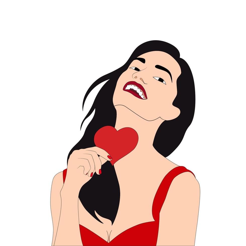 feliz día de san valentín, mujeres jóvenes con forma de corazón en la mano ilustración vectorial sobre fondo blanco, ilustración de personajes para proyectos temáticos de parejas jóvenes como la boda y el día de san valentín. vector