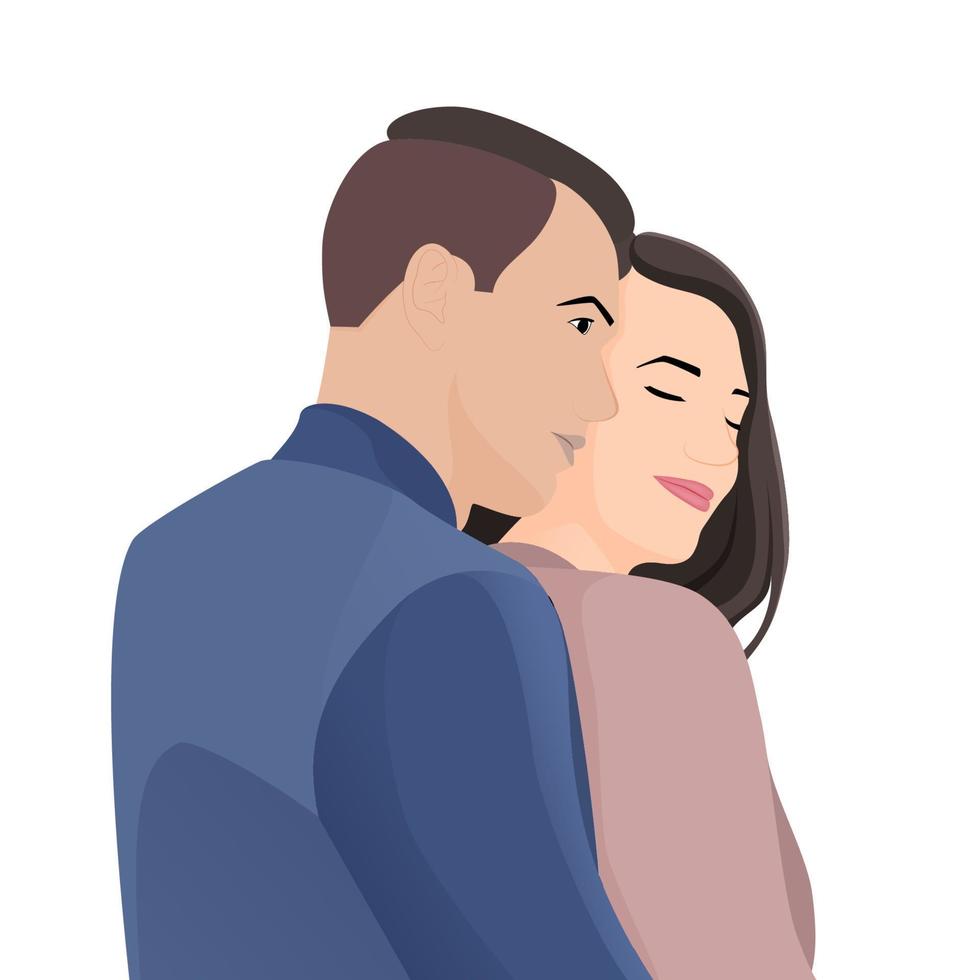 feliz día de san valentín, una linda pareja abraza la ilustración vectorial del personaje en un fondo aislado, ilustración de personajes para proyectos temáticos de parejas jóvenes como la boda y el día de san valentín. vector