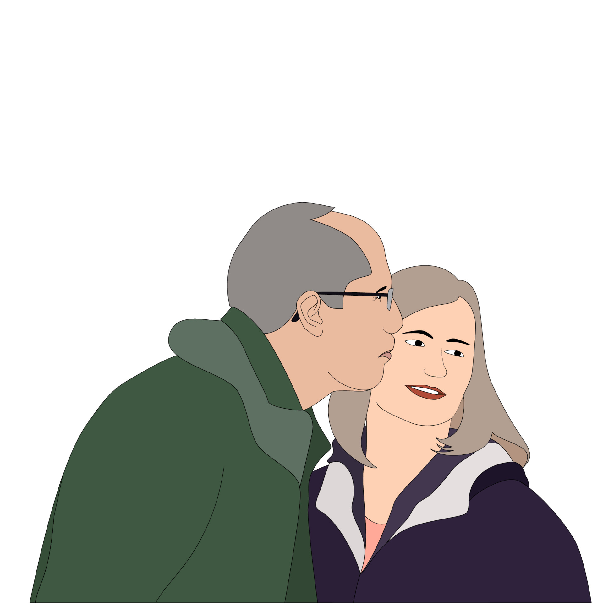 Happy Valentines Day, old man kissing old women character vector illustration on white background, Character illustration for couple theme projects like wedding and valentines pic
