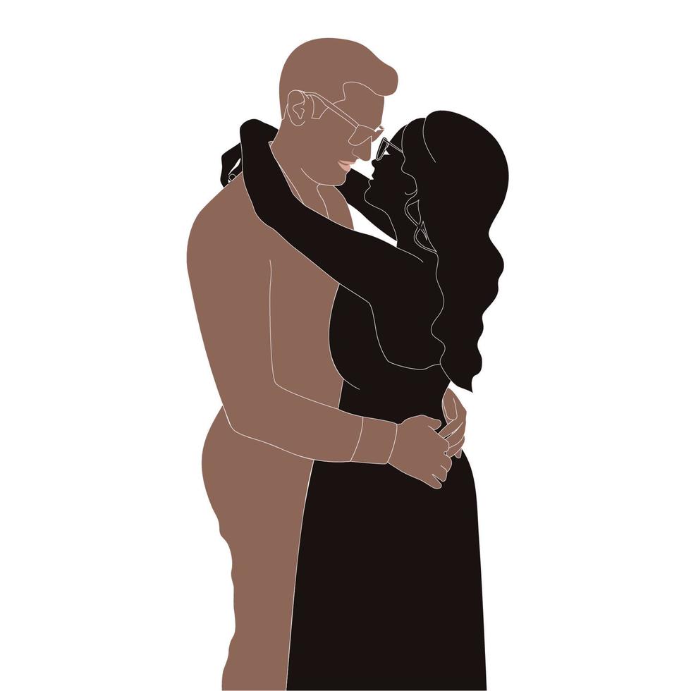 Happy Valentines Day, Romantic couple looking in  the eyes character vector silhouette on white background, Character illustration for young couple theme projects like wedding and valentines day.
