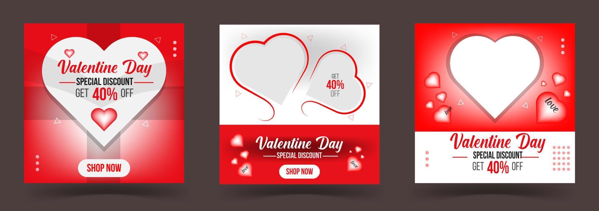 Valentines day special discount social media post design vector