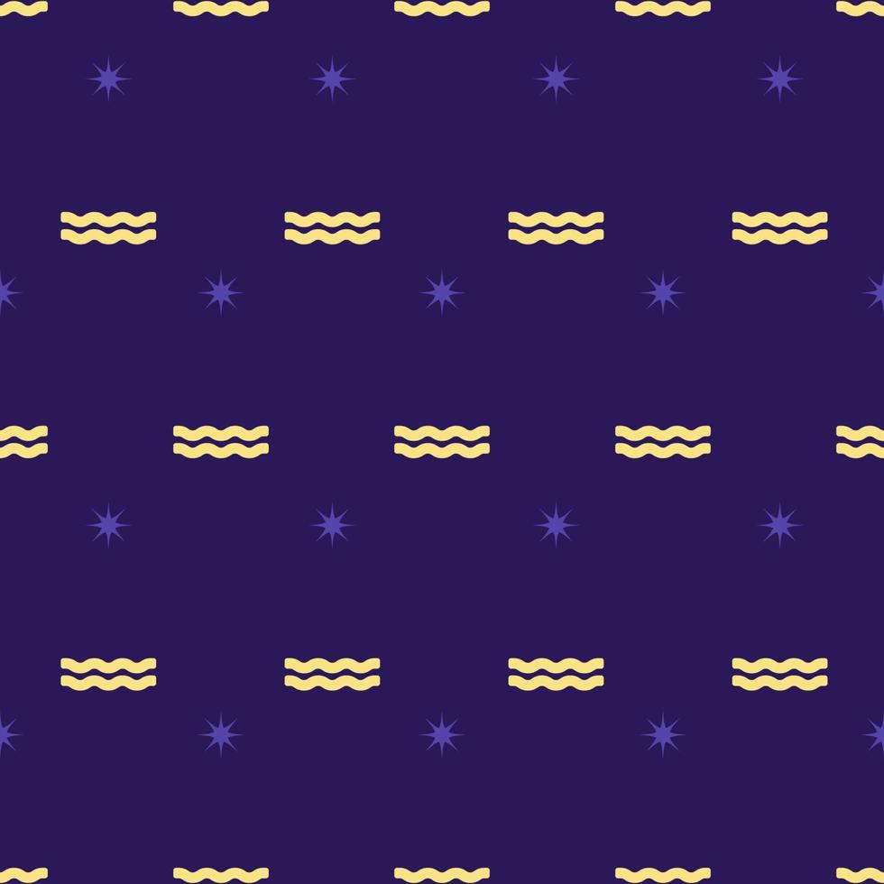 Zodiac seamless gold pattern. Repeating aquarius sign with stars on the purple background. Vector horoscope symbol