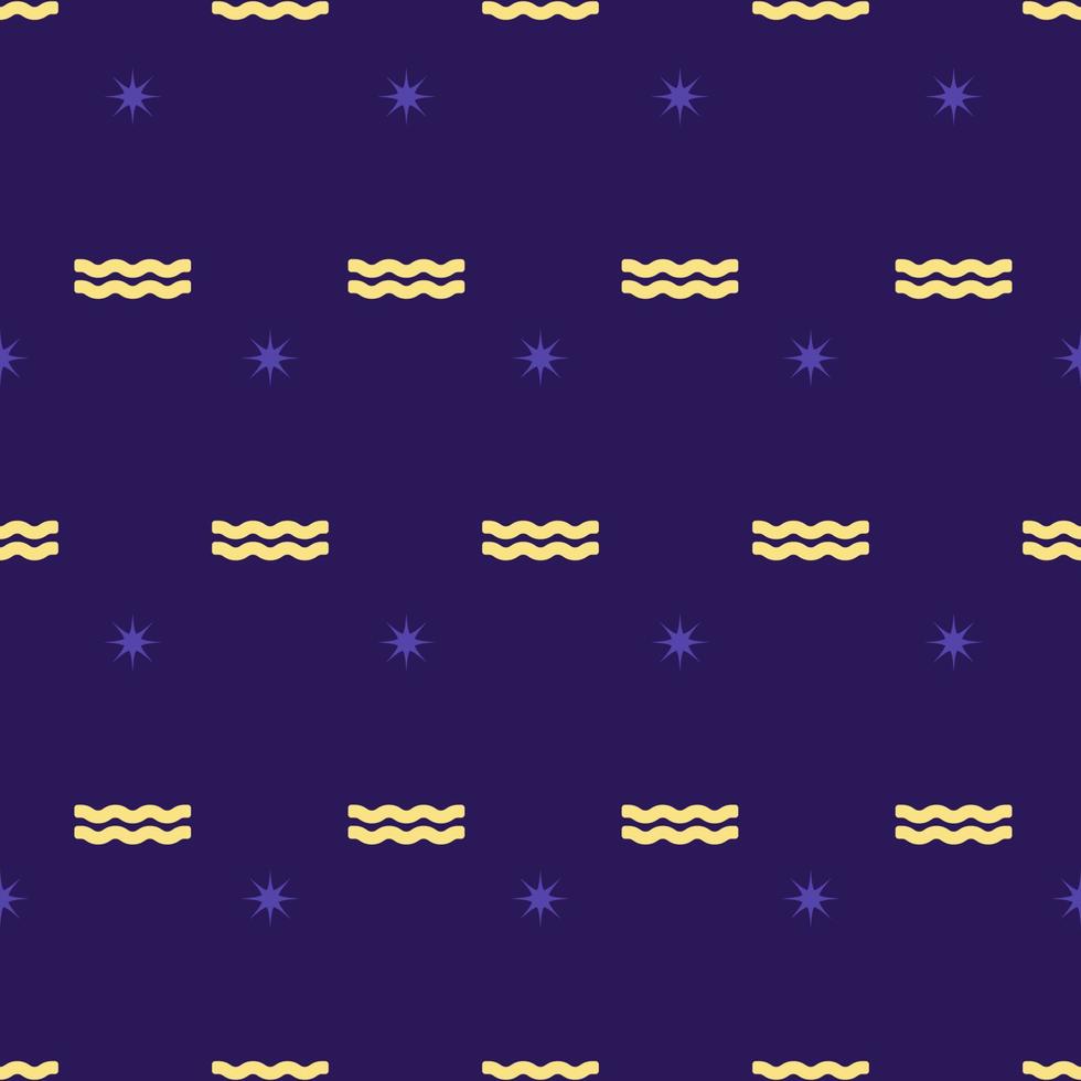 patrón de oro sin fisuras del zodiaco. repitiendo el signo de acuario con estrellas en el fondo morado. símbolo del horóscopo vectorial vector