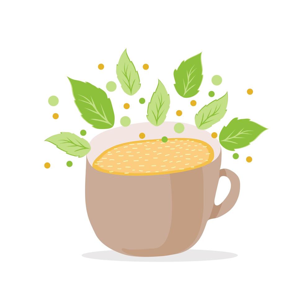 té verde de hierbas con hojas de menta. ilustración vectorial de bebida popular en estilo plano de dibujos animados. vaso de vidrio aislado sobre fondo blanco. vector