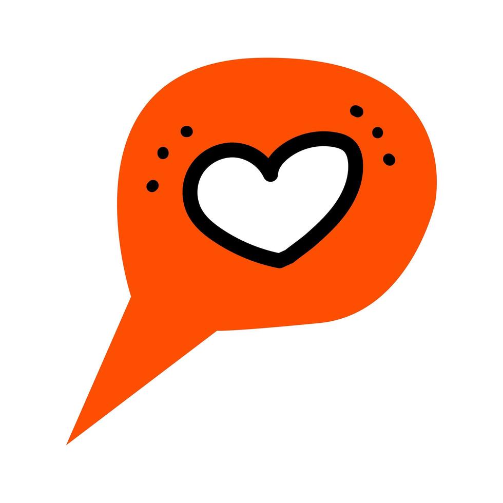 Doodle Speech bubbles with heart and dots. Internet talk and chat. Love valentine message and decoration virtual Love. Hand drawn, doodle, line art vector element for social networks, web, sticker