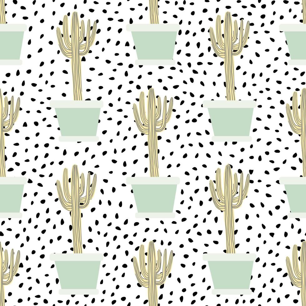 cactus dibujado a mano en patrón sin costuras de maceta. papel tapiz exótico de garabatos. fondo de vector de cactus.