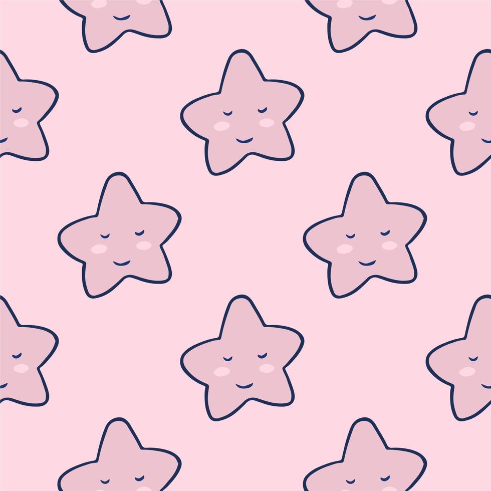 Cute pink stars seamless pattern. Character star shapes elements wallpaper. vector