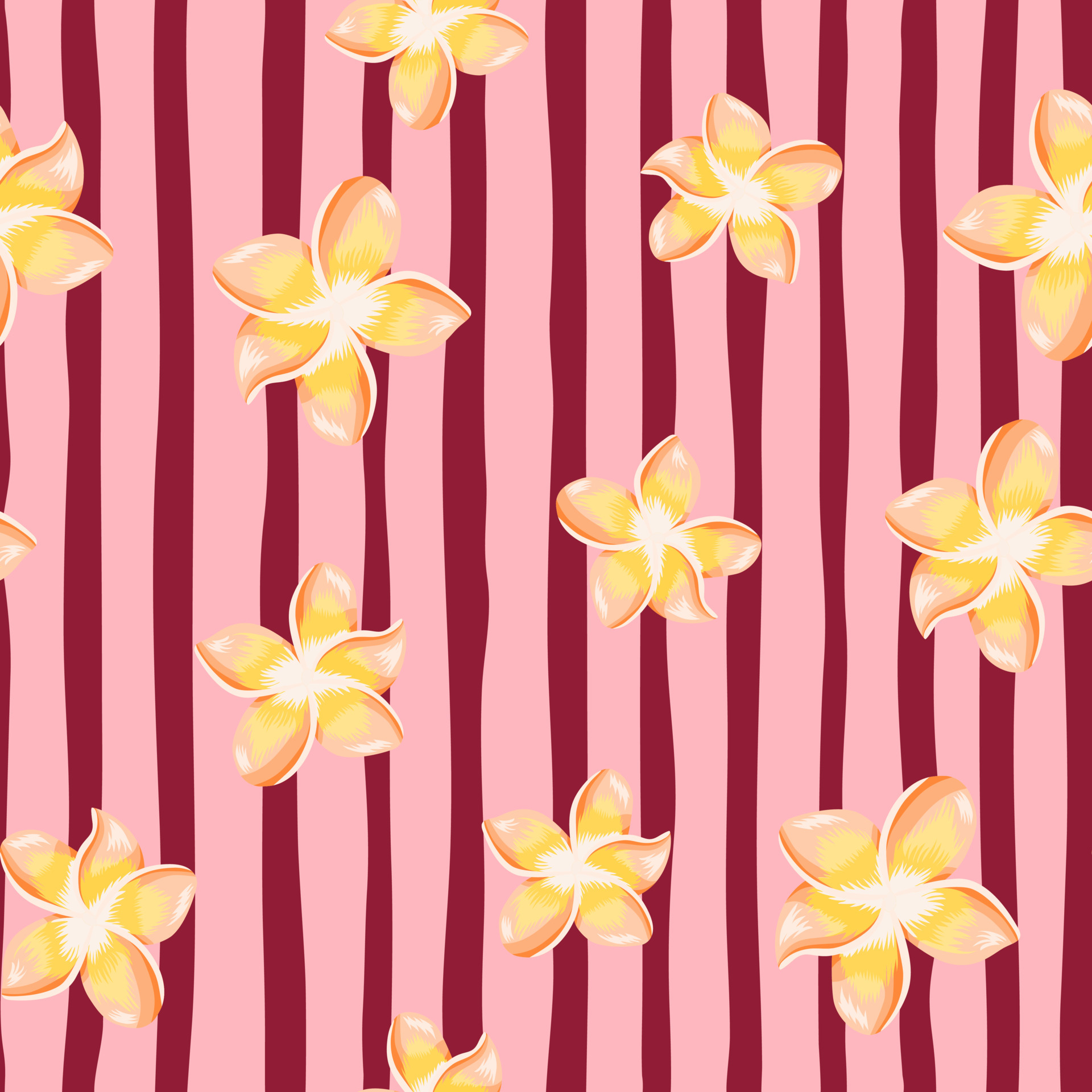 Random plumeria flower seamless pattern on stripe background. Exotic  tropical wallpaper. 5573720 Vector Art at Vecteezy
