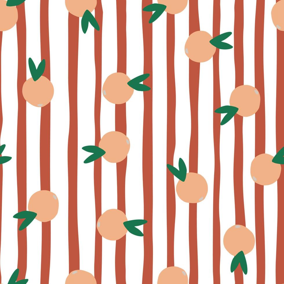 Cute citrus fruit seamless pattern on stripes background. Fruits endless wallpaper. vector