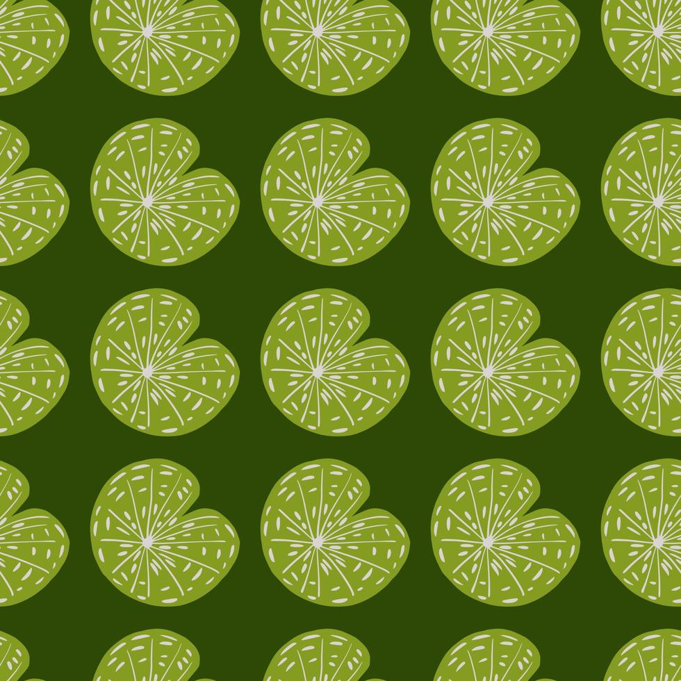 Scrapbook botany seamless pattern in green olive tones with hand drawn simple lily water silhouettes print. vector